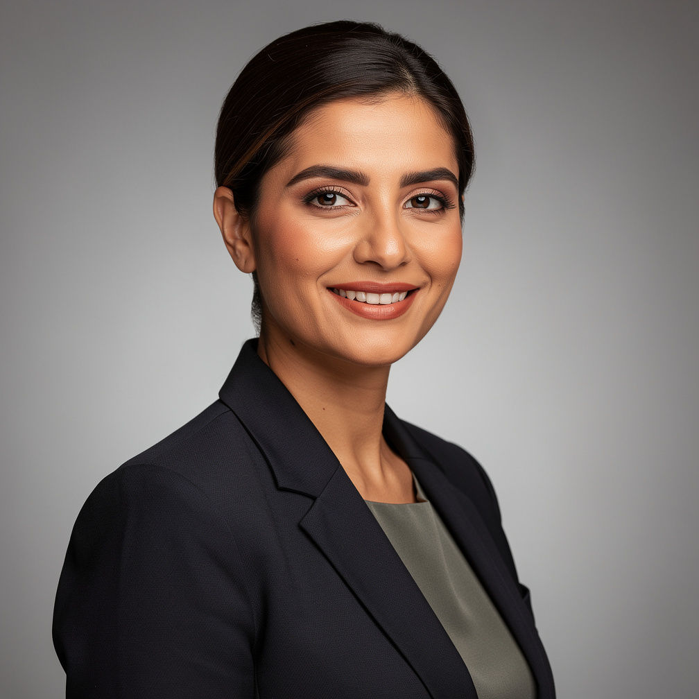 Professional studio portrait of a Turkish woman TV broadcast director